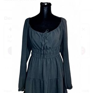 LIVERTY LOVE Black Long Sleeve Dress XL,W/Front Straps,Tie Waist & Ruffle Skirt